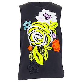 Top frontale ricamato floreale neon Christopher Kane Nero
