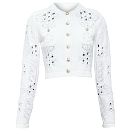 Chanel-Chanel CC Button Crochet Knit Cropped Cardigan-White