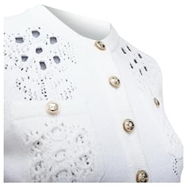 Chanel-Chanel CC Button Crochet Knit Cropped Cardigan-White