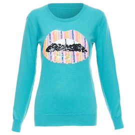 Markus Lupfer Merinowollpullover mit mehrfarbigen Pailletten in Lippenform Blau