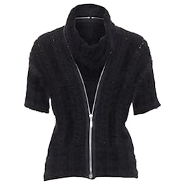 Chanel-Chanel fluffy angora blend cc zip layered sweater-Black