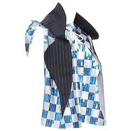 Comme Des Garcons Checkered Sequin Wool Trim Vest Blue