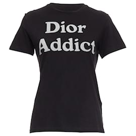 Dior-Christian Dior Addict Cotton Linen Logo Print Tshirt-Black