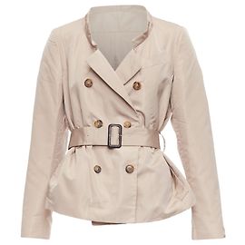 Prada Silk Blend Panelled Double Breast Belted Trench Jacket Brown Beige