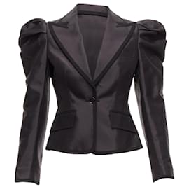 Dolce & Gabbana-Dolce Gabbana Silk Puff Princess Sleeve Piping Tuxedo Blazer-Black