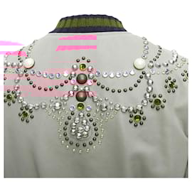 Gucci-Gucci lambskin pearl embellished web trim crop bomber-Pink