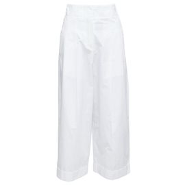 Céline Pantalones tapered plisados de cintura alta de algodón Phoebe de Celine antiguos Blanco