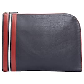 Alexander Mcqueen-Alexander Mcqueen Stripes Leather Portfolio Clutch Bag-Black