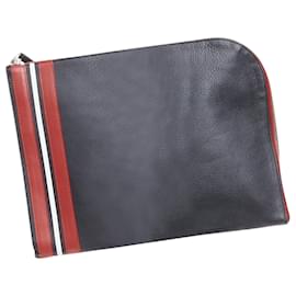 Alexander Mcqueen-Alexander Mcqueen Stripes Leather Portfolio Clutch Bag-Black