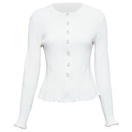 Proenza Schouler Strickjacke mit Fransen und Stoffknöpfen Weiß