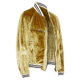 Haider Ackermann Runway Crushed Velvet Teddy Bomber Jacket Golden Metallic