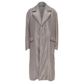 Versace Silk Padded Gold Medusa Buttons Long Belted Coat Brown Beige