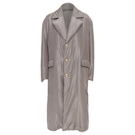Versace-Versace Silk Padded Gold Medusa Buttons Long Belted Coat-Brown,Beige