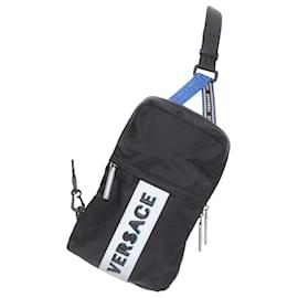 Versace-Bolsa transversal em nylon com logo refletivo Versace e alça esportiva greca-Preto