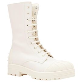 Dior Dioriron CD Logo Back Rubber Cap Combat Boots White Cream