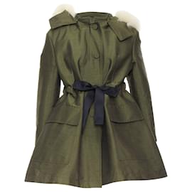 Dior-Dior military fur hood belted coat-Green