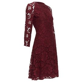 Abito a campana con maniche in pizzo trasparente Oscar De La Renta Rosso Bordò
