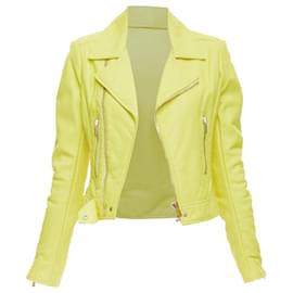 Balenciaga-Balenciaga Lambskin Leather Crop Biker Jacket-Yellow
