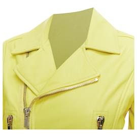 Balenciaga-Balenciaga Lambskin Leather Crop Biker Jacket-Yellow