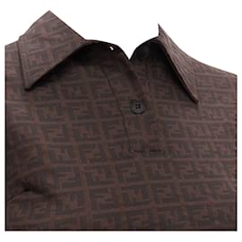Fendi-Fendi mare ff zucca monogram jacquard polo top-Brown