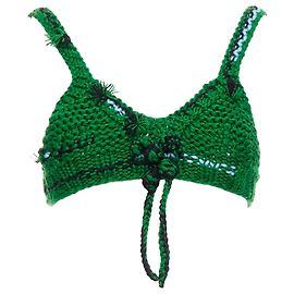 Prada Virgin Wool Bow Front Crochet Bra Top Green