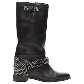 Christian Louboutin-Bottes à talons compensés à boucle cloutée Bicloubutu Spike de Christian Louboutin-Noir