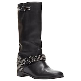 Christian Louboutin-Bottes à talons compensés à boucle cloutée Bicloubutu Spike de Christian Louboutin-Noir