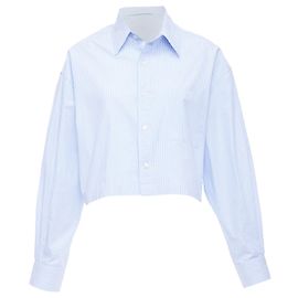 Camisa de botones cropped oversized a rayas R13 SW Azul