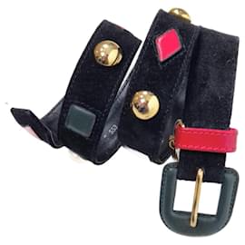 Yves Saint Laurent-YSL black belt with geometric shapes-Black,Multiple colors