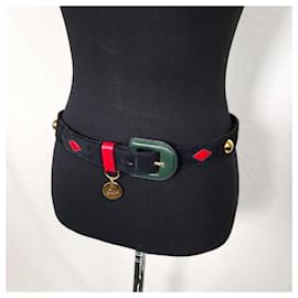 Yves Saint Laurent-YSL black belt with geometric shapes-Black,Multiple colors