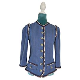 Chanel-Chanel 13C Paris-Versailles Runway Denim Cotton Blue Braided Trim Jacket FR 38-Blue