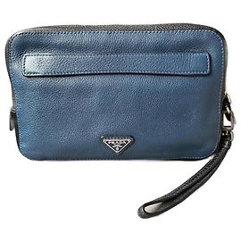 Bolso de mano Prada de cuero negro y azul con cremallera Negro Azul