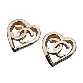 Chanel-Chanel Gold Heart Stud Earrings-Golden