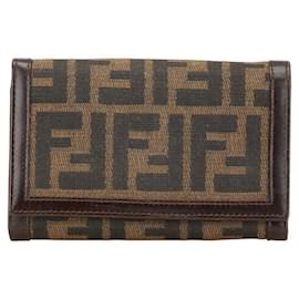 Fendi-Fendi Zucca Bifold Wallet Canvas Leather-Brown