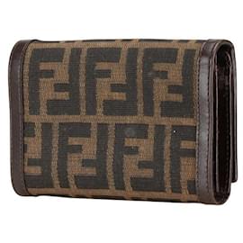 Fendi-Fendi Zucca Bifold Wallet Canvas Leather-Brown