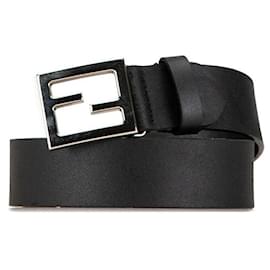 Fendi-Fendi Leather Logo Buckle Belt Black-Black