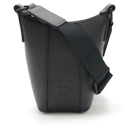 Balenciaga-Balenciaga Hourglass Leather Shoulder Bag Black-Black