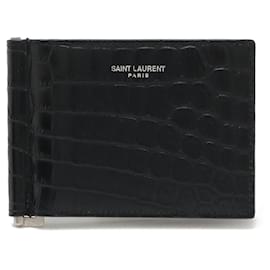 Porte-monnaie en cuir gaufré crocodile Yves Saint Laurent Noir
