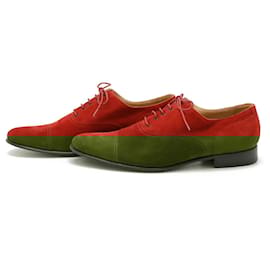 Hermès-Hermes Suede Lace Up Shoes Dress Shoes-Red