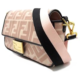 Fendi-Fendi Mamma Bucket Leather Canvas Shoulder Bag-Pink
