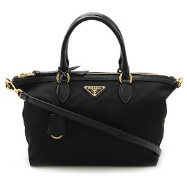 Prada Nylon-Leder 2WAY Tote Bag 1BA104 Schwarz