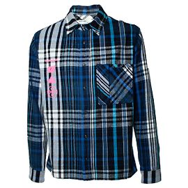 Off white, printed checked flannel shirt Blue