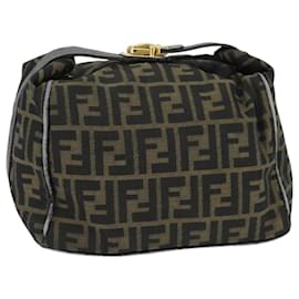 Fendi-FENDI Zucca Canvas Hand Bag Brown Black gold Auth bs20148-Brown,Black,Golden