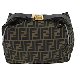 Fendi-FENDI Zucca Canvas Hand Bag Brown Black gold Auth bs20148-Brown,Black,Golden