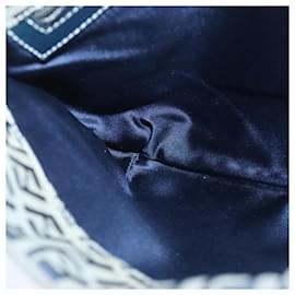 Fendi-Sac à bandoulière Mamma Baguette en toile Zucchino FENDI bleu marine argent authentique 101401-Argenté,Bleu Marine