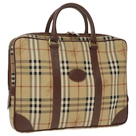 Autre Marque-Burberrys Nova Check Hand Bag PVC Beige Gold Auth 101041-Beige,Golden