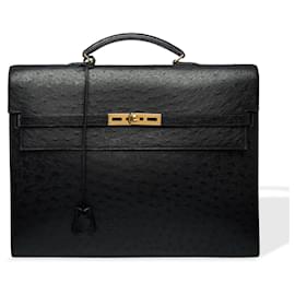Hermès-HERMES Kelly Depeches Exotic Leather Bag Black - 102328-Black