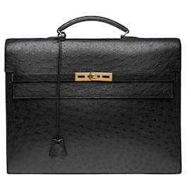 Hermès-HERMES Kelly Depeches Exotic Leather Bag Black - 102328-Black
