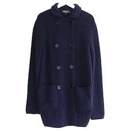 Loro Piana-Loro Piano Baby Cashmere Navy Ribbed Cardigan Coat Coatigan-Navy blue