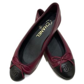 Chanel Ballet flats Dark red Leather Dark red